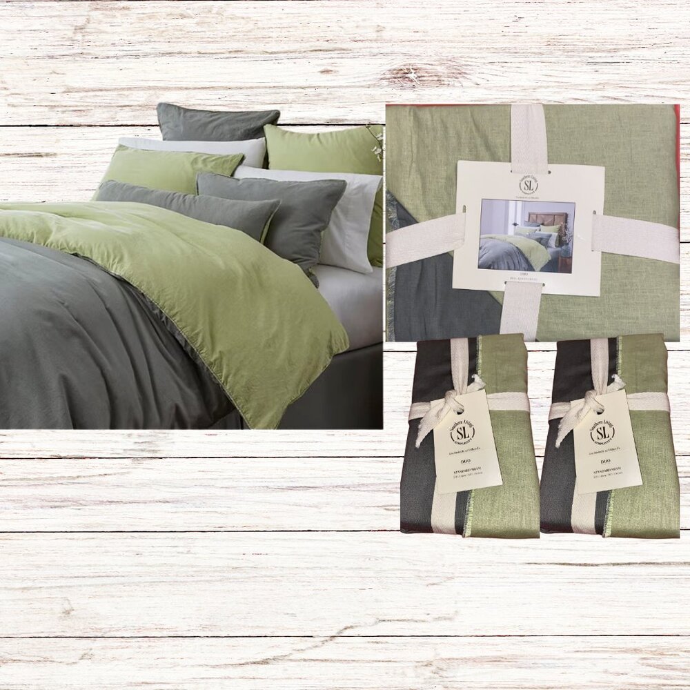 Duvet Cover and Shams Linen Cotton Southern Living Green Full/Queen